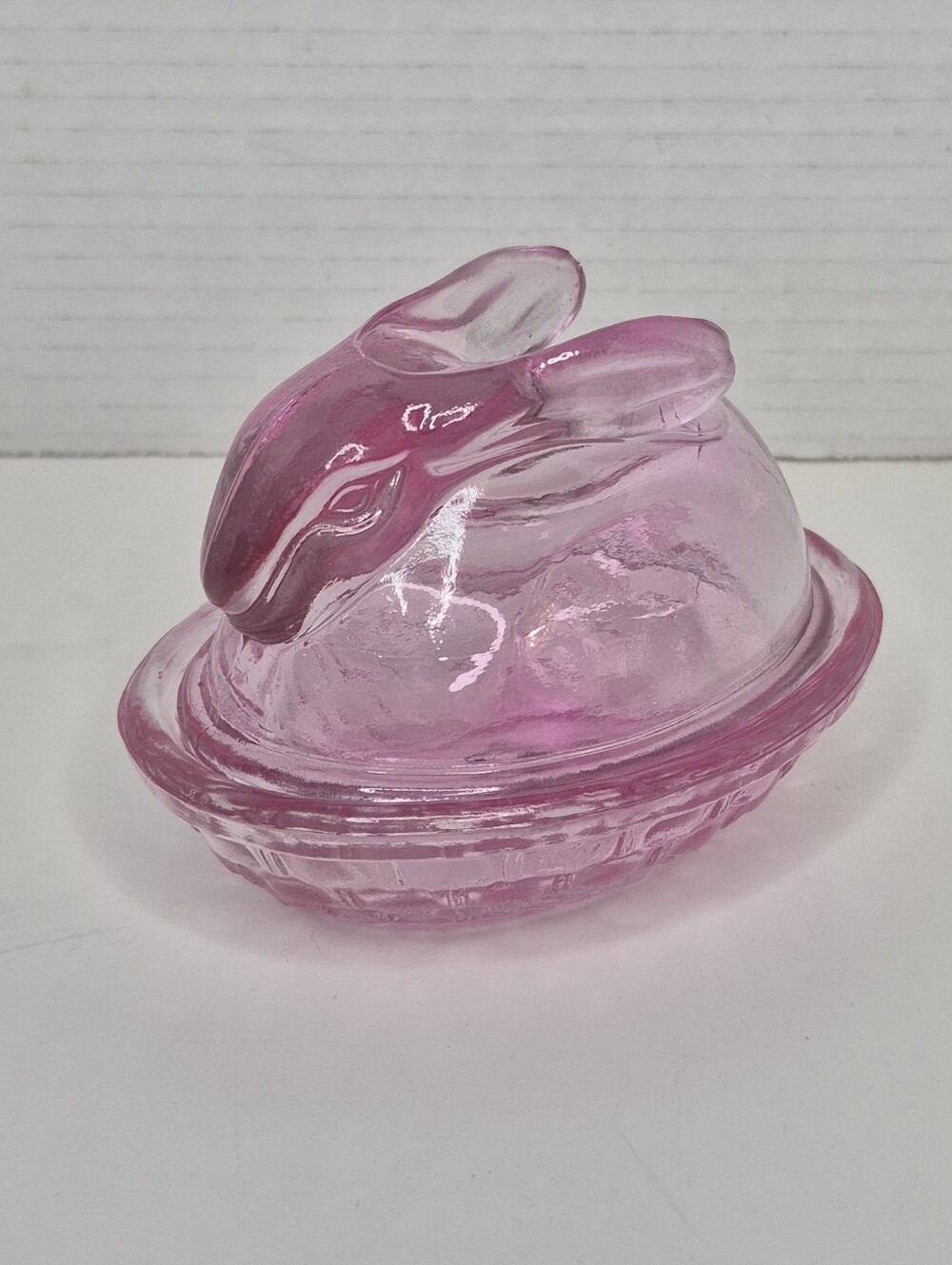 Bunny on Nest Pink Glass Candy Trinket or Jewelry Dish READ